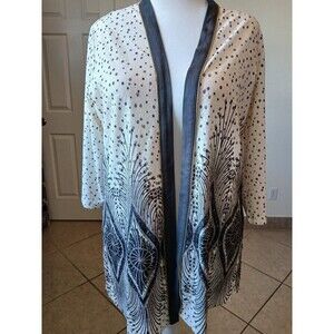 Chico’s Travelers Collection Foiled Peacock Jacket Cardigan Ivory Gray Size 3 XL